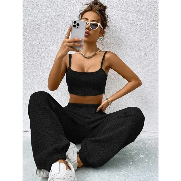 2 piece set: minimalist Crop Cami Top & Sweatpants white - Picture 4 of 11